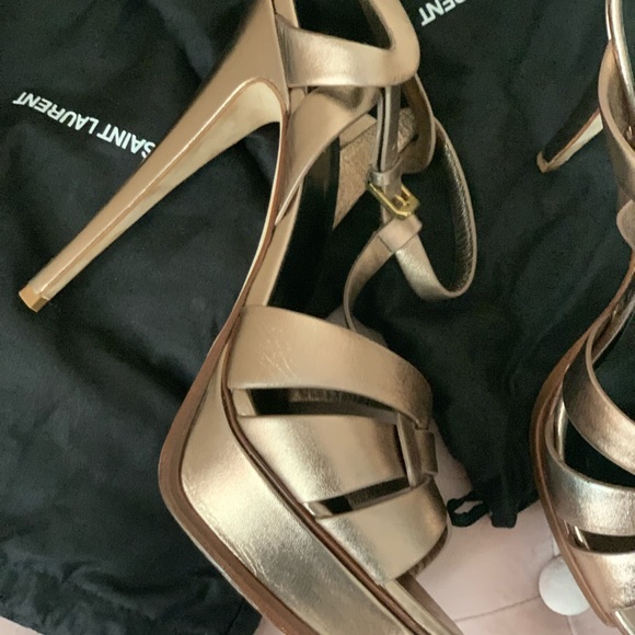 SAINT LAURENT TRIBUTE METALLIC PLATFORM SANDAL - Picture 8 of 11